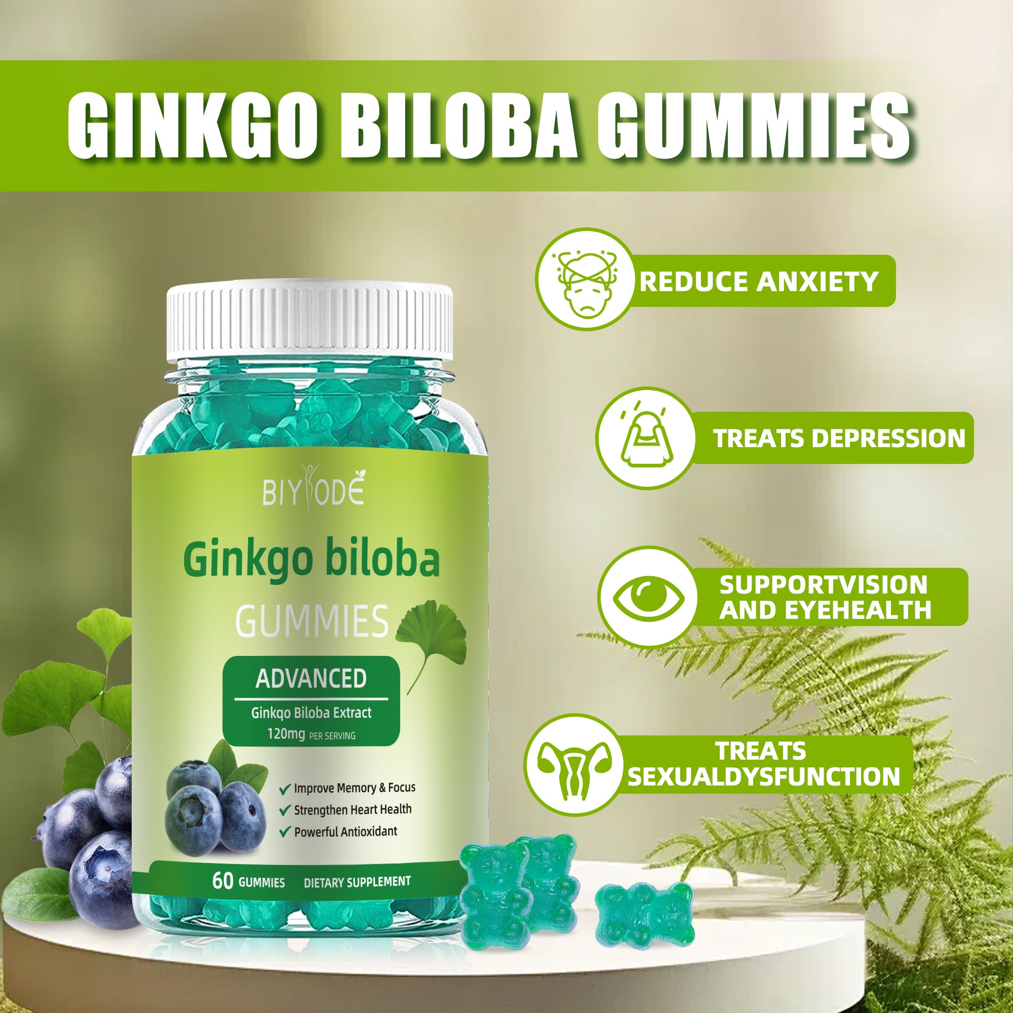 Ginkgo-Biloba Gummies Support Adult Memory & Focus