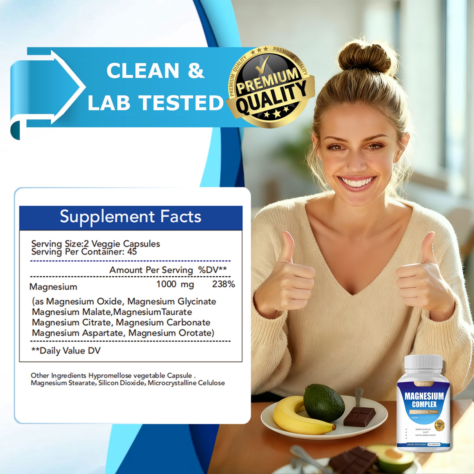 MAGNESIUM COMPLEX Capsules With Malate, Glycinate, and More!  90 EZ swallow Capsules